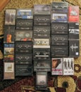 Audio cassette collection on the floor