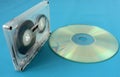 Audio cassette and compact disk.connection times Royalty Free Stock Photo