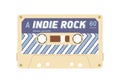 Audio cassette with mix tape of indie music records. Magnetic stereo casette of 80s. Retro analogue mixtape. Compact