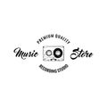 Audio cassette. Music store logo. Recording studio emblem design. Audio tape. Vintage music device. Vector. Royalty Free Stock Photo