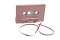 Audio cassette with pulled out audiotape