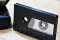 Audio cassette. Retro music medium, compact cassette tape recorder. Royalty Free Stock Photo