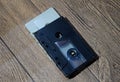 Audio cassette. Retro music medium, compact cassette tape recorder. Royalty Free Stock Photo