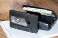 Audio cassette. Retro music medium, compact cassette tape recorder. Royalty Free Stock Photo