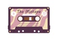 Audio cassette with retro music records. Magnetic stereo mixtape of 90s. Analog mix tape. Old-school nostalgic compact