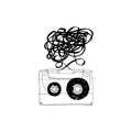 Audio cassette with tangled tape. Royalty Free Stock Photo