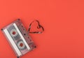 Audio cassette tape on red backgound Royalty Free Stock Photo