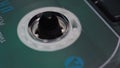 Audio Cassette Tape Reel Spinning on Playback, A Side, Macro Close Up