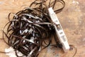Audio cassette tape with tangled ribbon Royalty Free Stock Photo