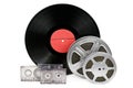 Audio cassettes, records and film strip