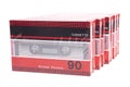 Audio cassettes tape isolated on white background, vintage 80's music concept. Royalty Free Stock Photo