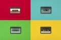 Audio cassettes tape on multiple colors background