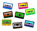 Audio cassettes on a white background.Collection. Royalty Free Stock Photo