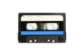 Audio compact cassette. Analog tape format for audio playing and recording. Audio cassette with blue line isolated on white Royalty Free Stock Photo