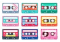 Audio or compact cassettes colorful set. Retro music symbol collection. Magnetic tape Royalty Free Stock Photo