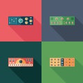 Audio compressors flat square icons. Set 3