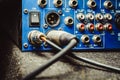 Sound connectors included in the audio mixer. Royalty Free Stock Photo