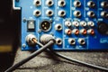 Sound connectors included in the audio mixer. Royalty Free Stock Photo