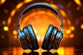 Audio delight Headphones on background, ideal for vibrant music banners Royalty Free Stock Photo