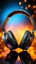 Audio delight Headphones on background, ideal for vibrant music banners Royalty Free Stock Photo