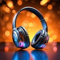 Audio delight Headphones on background, ideal for vibrant music banners Royalty Free Stock Photo