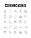 Audio devices line icons collection. Text messages, Video games, Musical instruments, Security systems, Image editing