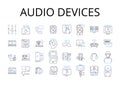 Audio devices line icons collection. Text messages, Video games, Musical instruments, Security systems, Image editing Royalty Free Stock Photo