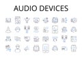 Audio devices line icons collection. Text messages, Video games, Musical instruments, Security systems, Image editing Royalty Free Stock Photo