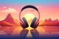 Audio dj stereo music technology headphone design color listen bright sound pink background background
