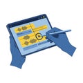 Audio editing on tablet with stylus for sound design project Royalty Free Stock Photo