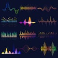 Audio equalizer or sound waves set, vector Royalty Free Stock Photo
