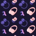 Audio Equipment Seamless Pattern on Navy Background