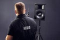 Audio equipment, speaker testing, sound quality, master tester evaluates the performance of the acoustic system Royalty Free Stock Photo