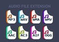 Audio file formats. Music file type icons