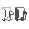 Audio folder line and solid icon, windows pack concept. Vector graphics. Folder with music note, sound multimedia sign