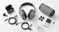 Audio gadgets and accessories displayed on Royalty Free Stock Photo