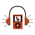 Audio guide icon. Headphones and a device with control buttons. On the screen, a dinosaur skeleton. Audio accompaniment Royalty Free Stock Photo