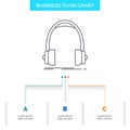 Audio, headphone, headphones, monitor, studio Business Flow Chart Design with 3 Steps. Line Icon For Presentation Background Royalty Free Stock Photo