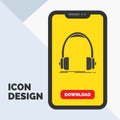 Audio, headphone, headphones, monitor, studio Glyph Icon in Mobile for Download Page. Yellow Background Royalty Free Stock Photo