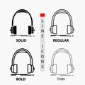 Audio, headphone, headphones, monitor, studio Icon in Thin, Regular, Bold Line and Glyph Style. Vector illustration