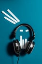 Audio headphones with audio spectrum concept, podcast, music