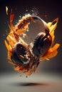 Audio headphones explosion with abstract elements. Exploding effect of DJ earpieces. Generative AI