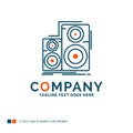 Audio, hifi, monitor, speaker, studio Logo Design. Blue and Oran Royalty Free Stock Photo