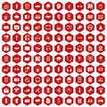 100 audio icons hexagon red Royalty Free Stock Photo