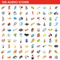 100 audio icons set, isometric 3d style Royalty Free Stock Photo