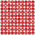 100 audio icons set red Royalty Free Stock Photo