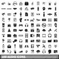 100 audio icons set, simple style Royalty Free Stock Photo