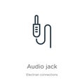 Audio jack icon. Thin linear audio jack outline icon isolated on white background from electrian connections collection. Line