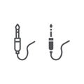 Audio jack line and glyph icon, wire and equipment, jack cable sign, vector graphics, a linear pattern on a white