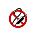 Audio jack 3.5 mm in ban sign. Vector icon illustration